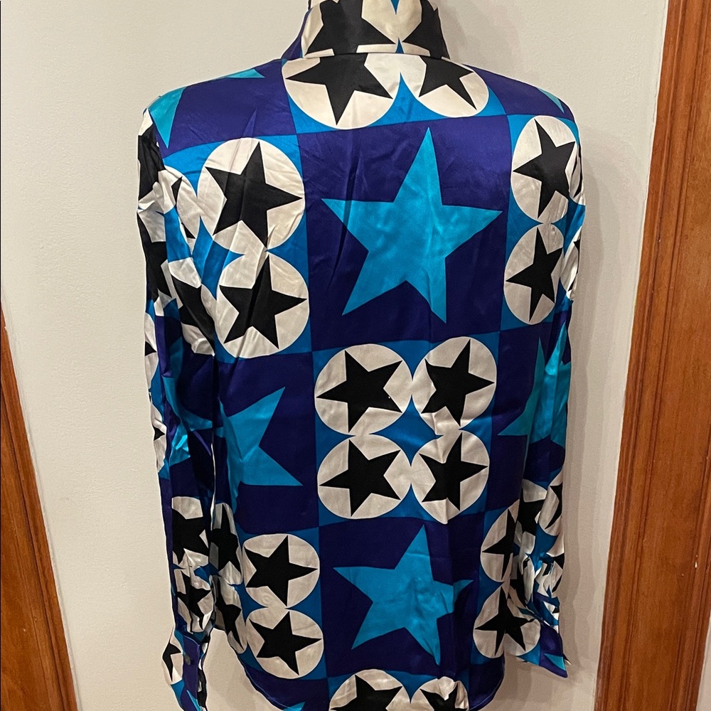 Vintage Stylish Blue Star Pattern Button Down Shi… - image 6